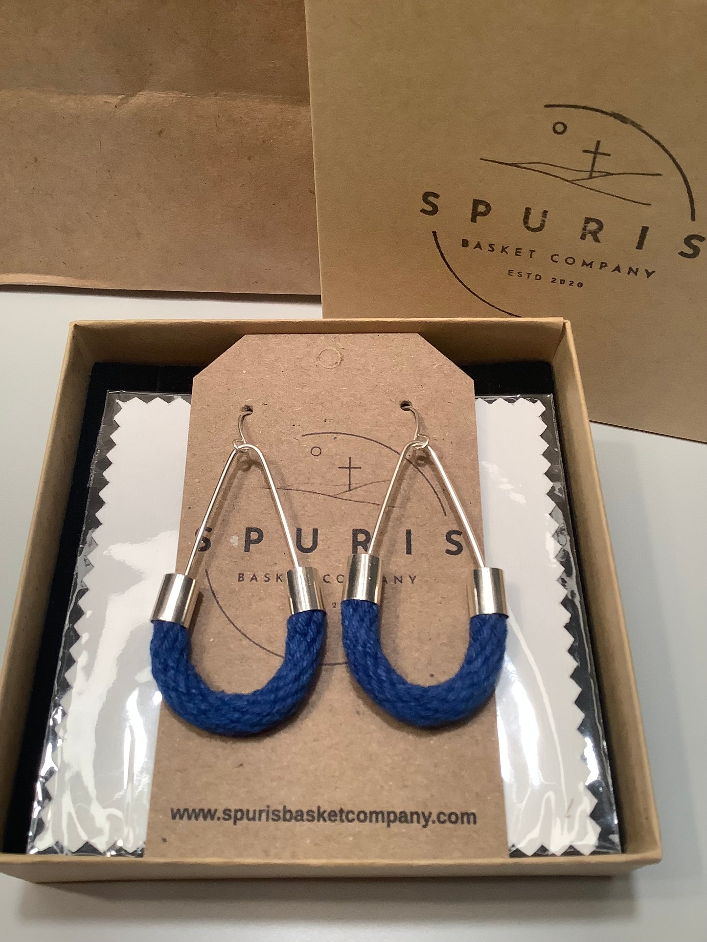 Sterling Silver & Cotton Rope Drop Earrings with Gift Box and Polishing Cloth